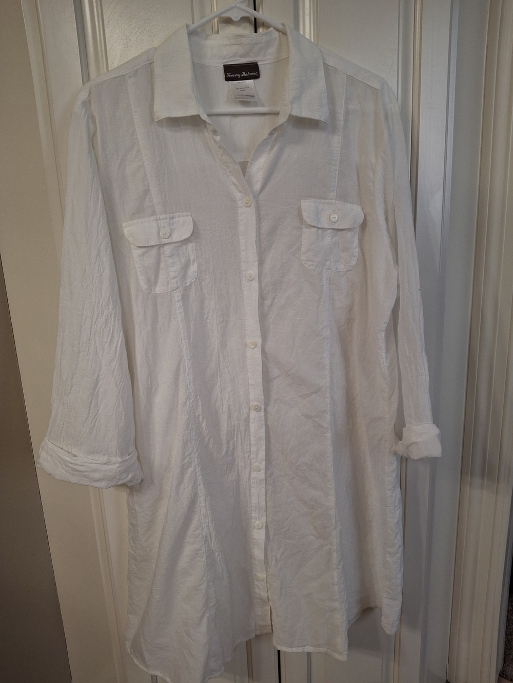 Tommy Bahama Women's White Long-Sleeve Button-Down Coverup Xl